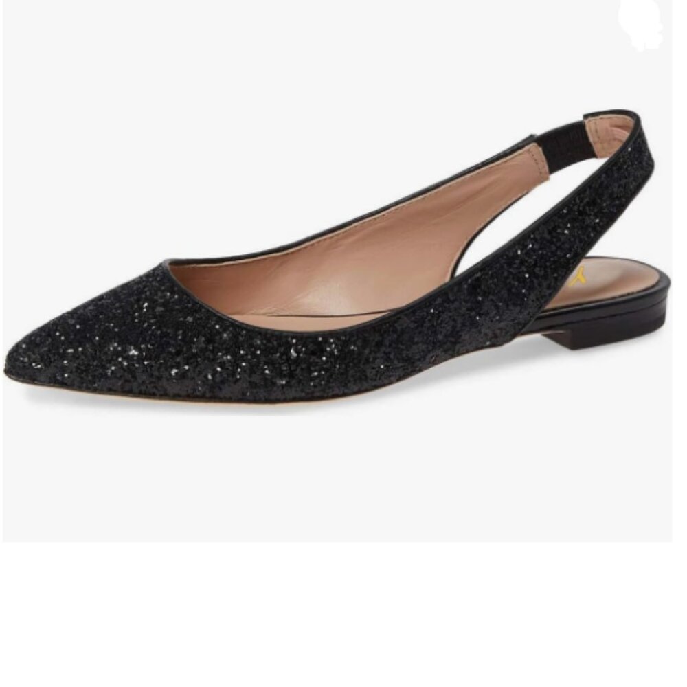 YDN Black Glitter Pointed Toe Slingback Low Heel Slide Sandal Slip On Dress Pump